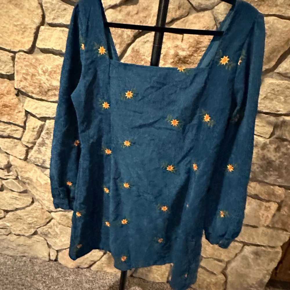 Cider Blue Mini Dress with Yellow Floral Accents